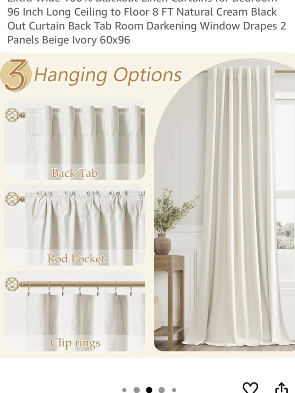 Extra Wide 100% Blackout Curtain - cream - 60x96